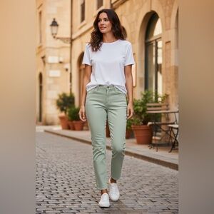 ANN MASHBURN Womens Light Green High-Rise Straight Leg Jeans Size 30
